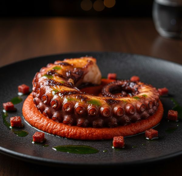 Grilled Octopus with Smoked Pepper & Chorizo Purée